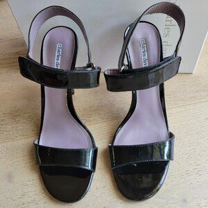 Charles David black patent leather high heel sandals stilletos 9.5